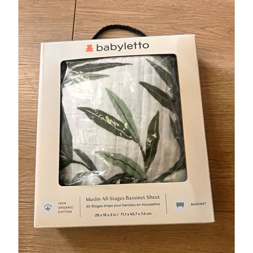 babyletto Muslin All-Stages Bassinet Fitted Sheet Organic Cotton Leaves